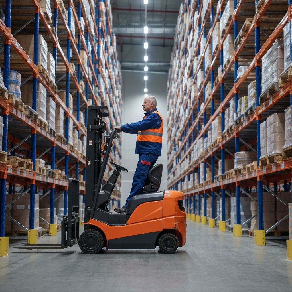 Lagerarbeiter mit Gabelstapler