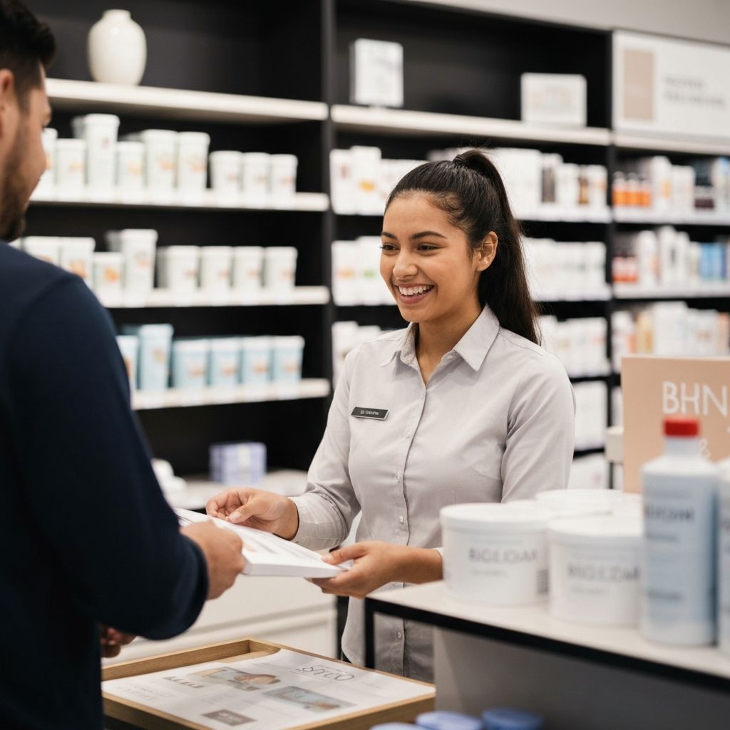 Verkäuferin berät Kundin